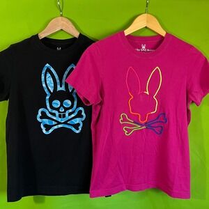 Bundle Psycho Bunny Size 2 Pink Bunny Skull Graphic T Shirt Black Peru